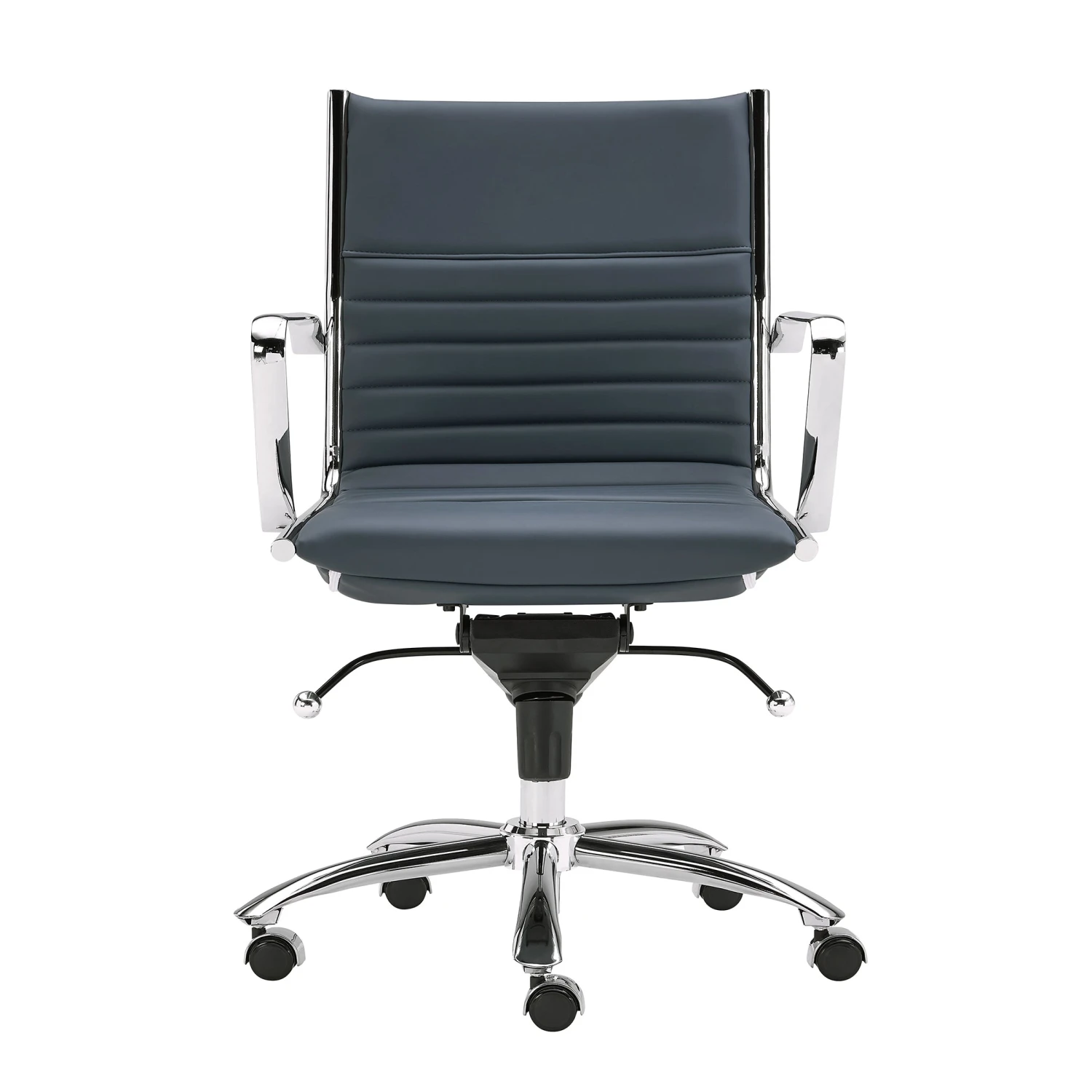 Blue Leather & Chrome Low Back Modern Office Chair 1 Blue Leather & Chrome Low Back Modern Office Chair