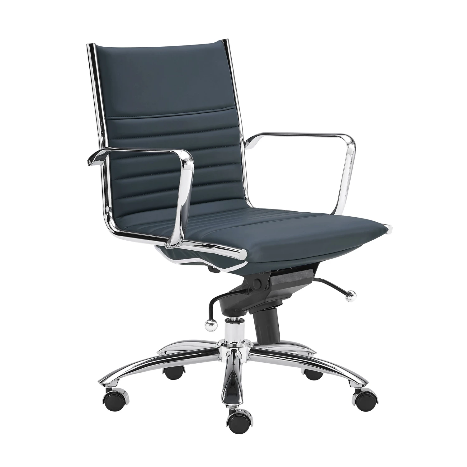 Blue Leather & Chrome Low Back Modern Office Chair 2 Blue Leather & Chrome Low Back Modern Office Chair - Image 2