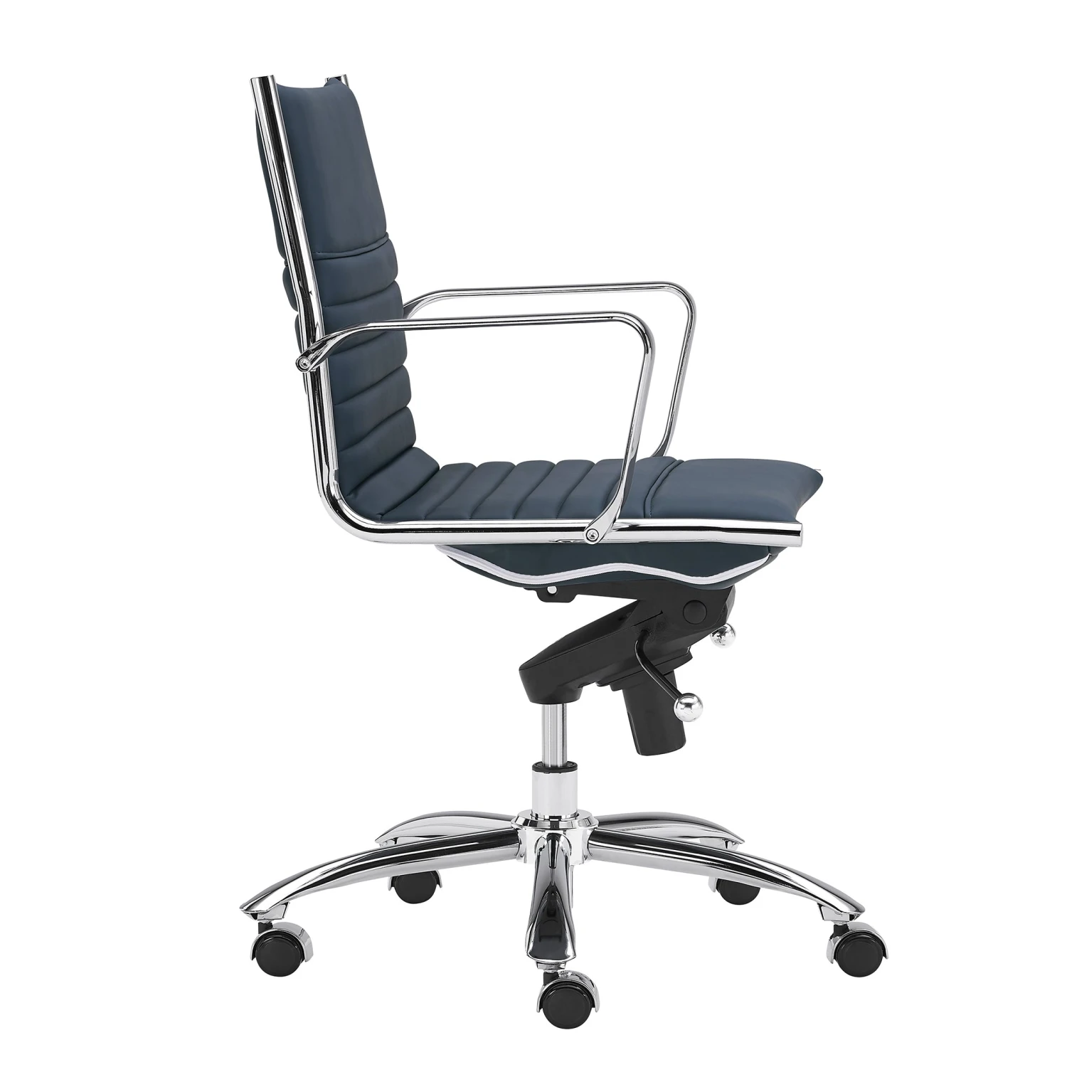 Blue Leather & Chrome Low Back Modern Office Chair 3 Blue Leather & Chrome Low Back Modern Office Chair - Image 3