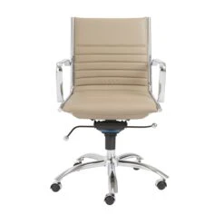 Taupe Leather & Chrome Low Back Modern Office Chair -Home Decor Shop 00674TPE 01