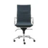 Blue Leather & Chrome High Back Modern Office Chair