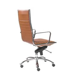 Cognac Leather & Chrome High Back Modern Office Chair -Home Decor Shop 00675COG 04