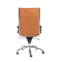 Cognac Leather & Chrome High Back Modern Office Chair -Home Decor Shop 00675COG 05