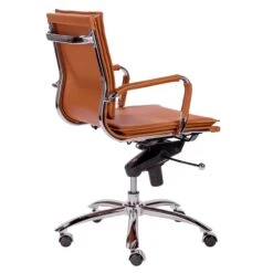 Low Back Cognac Leather & Chrome Modern Office Chair -Home Decor Shop 01263COG 04