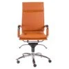 High Back Leather & Chrome Modern Office Chair In Cognac