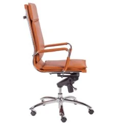 High Back Leather & Chrome Modern Office Chair In Cognac -Home Decor Shop 01264COG 03