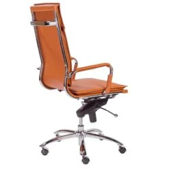 High Back Leather & Chrome Modern Office Chair In Cognac -Home Decor Shop 01264COG 04