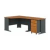 48" Corner Office Desk With Return And Mobile Pedestal In Natural Cherry/Slate