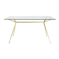 Modern 60" Executive Glass Desk With Matte Brushed Gold Frame