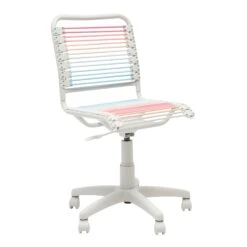 Blush/Blue Low Back Bungie Office Chair With White Frame And Base