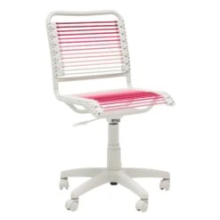 Blush Low Back Bungie Office Chair With White Frame And Base