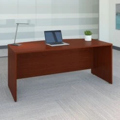 72" Bow-Front Modern Executive Desk In Mahogany