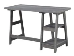 47" Office Desk With Built-in Shelves In Charcoal Gray Finish