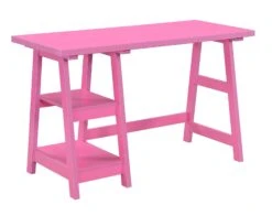 47" Office Desk With Built-in Shelves In Pink Finish