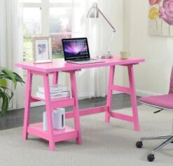 47" Office Desk With Built-in Shelves In Pink Finish -Home Decor Shop 090107PK A