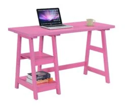 47" Office Desk With Built-in Shelves In Pink Finish -Home Decor Shop 090107PK propped