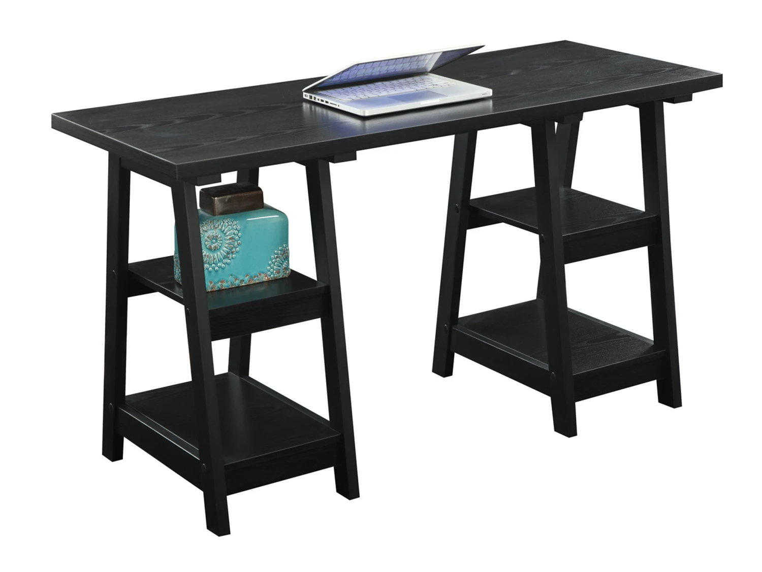 Modern 54" Black Double Trestle Office Desk 2 Modern 54" Black Double Trestle Office Desk - Image 2