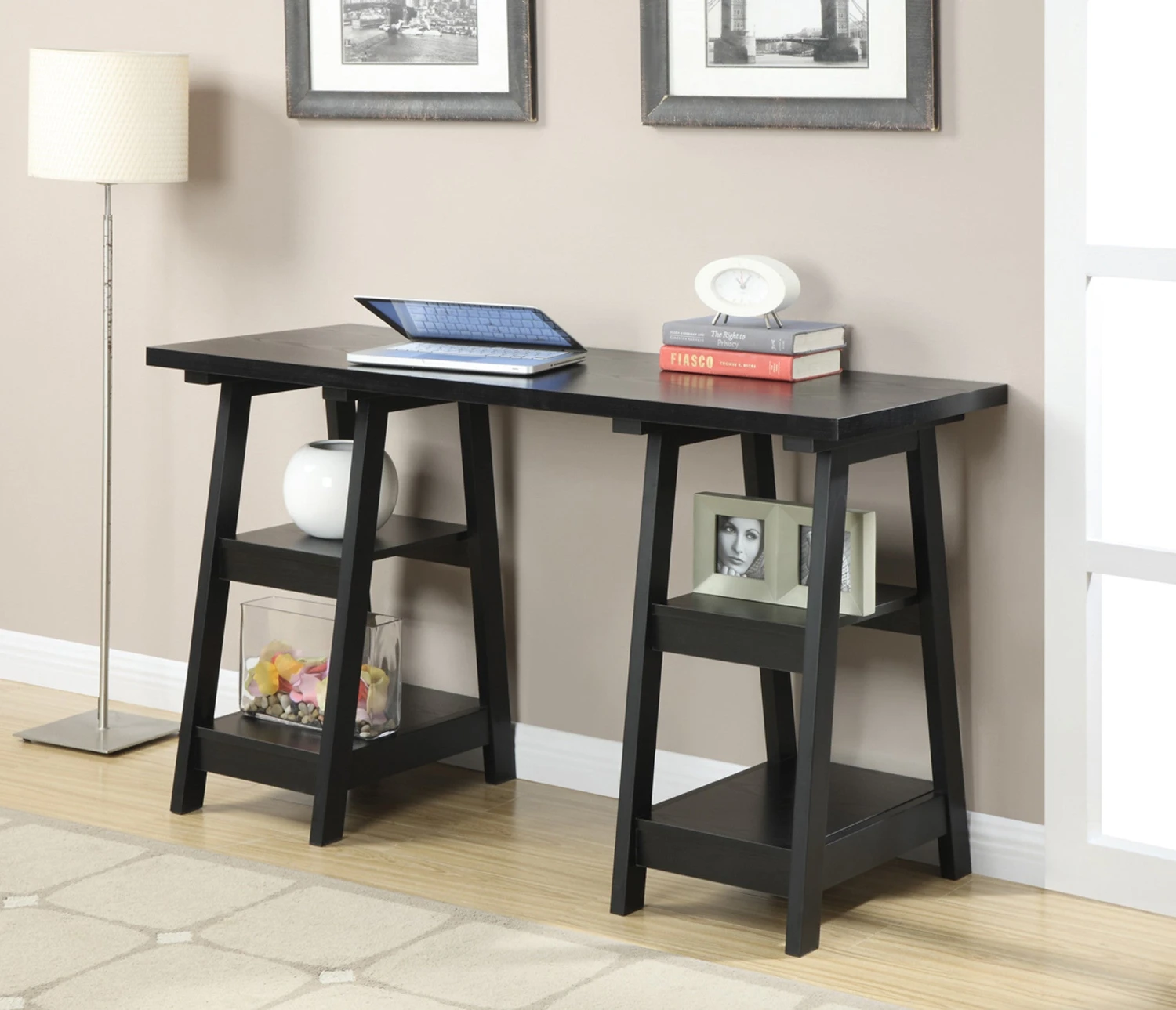 Modern 54" Black Double Trestle Office Desk 1 Modern 54" Black Double Trestle Office Desk