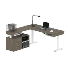 72" L-Shaped Adjustable Ergonomic Desk With Small Credenza In Walnut Gray 6 72" L-Shaped Adjustable Ergonomic Desk With Small Credenza In Walnut Gray -Home Decor Shop 0NvjUZtI7Y1o3d659I5AshMbcjY9aw01