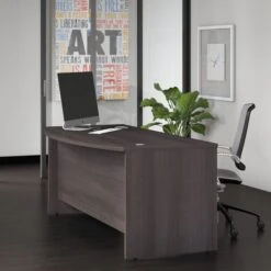72" Modern Bow-Front Office Desk With Privacy Panel In Storm Gray