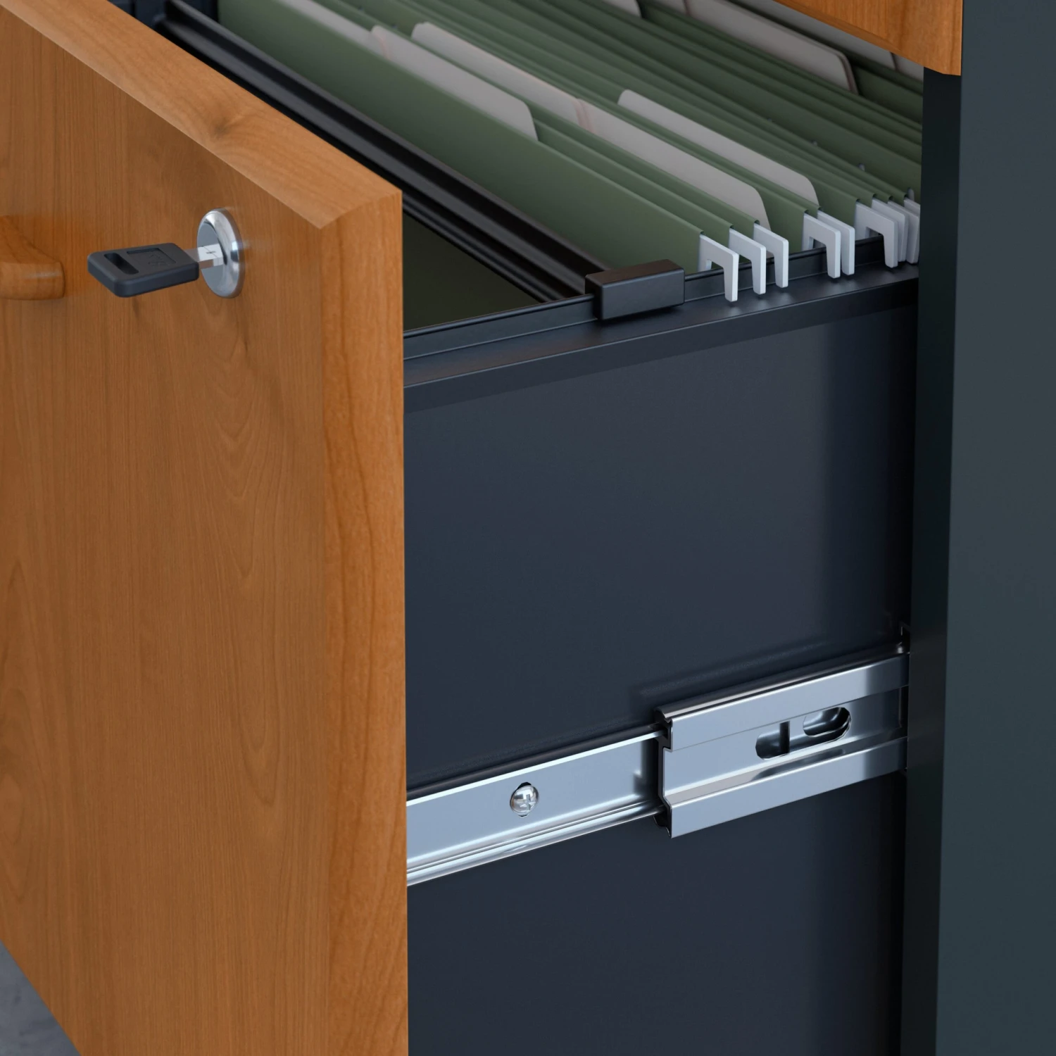 48" Corner Office Desk With Return And Mobile Pedestal In Natural Cherry/Slate 3 48" Corner Office Desk With Return And Mobile Pedestal In Natural Cherry/Slate - Image 3