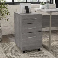 16" Pre-Assembled Mobile 3-Drawer File Cabinet In Platinum Gray