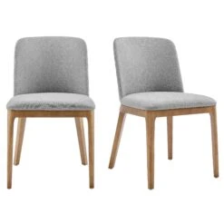 Modern Guest / Conference Chairs With Light Gray Fabric & Walnut Legs (Set Of 2)