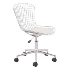 Sleek White Wire Office Chair W/ Wheels
