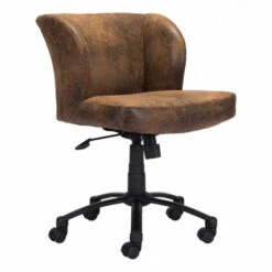 Distressed Brown Cushioned Office Chair