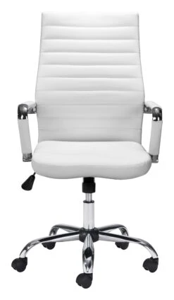Classic White High Back Office Chair On Chrome Base