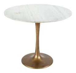 36" Round Marble Meeting Table With Gold Base