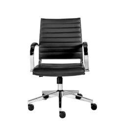 Ribbed Modern Black Office Chair With Padded Armrests
