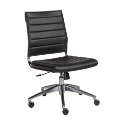 Modern Black Leather Armless Office Chair With Chrome Base -Home Decor Shop 10608 BLK 02