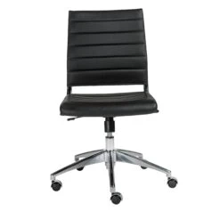Modern Black Leather Armless Office Chair With Chrome Base