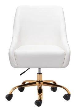White And Gold Glamorous Adjustable Leatherette Office Chair