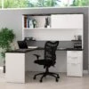 White & Deep Gray L-shaped Desk With Hutch