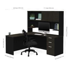 Premium L-shaped Desk With Hutch In Deep Gray & Black -Home Decor Shop 110886 32 2