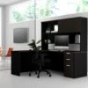 Premium L-shaped Desk With Hutch In Deep Gray & Black