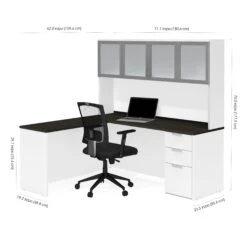 White & Deep Gray Modern L-shaped Desk & Hutch With Glass Doors 5 White & Deep Gray Modern L-shaped Desk & Hutch With Glass Doors -Home Decor Shop 110887 17 2