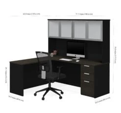 71" X 62" L-Shaped Desk With Hutch In Deep Gray And Black 5 71" X 62" L-Shaped Desk With Hutch In Deep Gray And Black -Home Decor Shop 110887 32 2