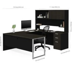 Modern U-shaped Desk With Hutch In Deep Gray & Black Finish -Home Decor Shop 110889 32 2