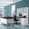 Modern U-shaped Desk With Hutch In White & Deep Gray