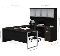 Modern U-shaped Desk With Hutch In Deep Gray & Black -Home Decor Shop 110890 32 2