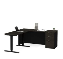 Deep Gray & Black Single Pedestal Desk With Height Adjustable Side -Home Decor Shop 110895 32 2