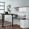 71" White & Deep Gray Desk & Hutch And 48" Sit-Stand Desk