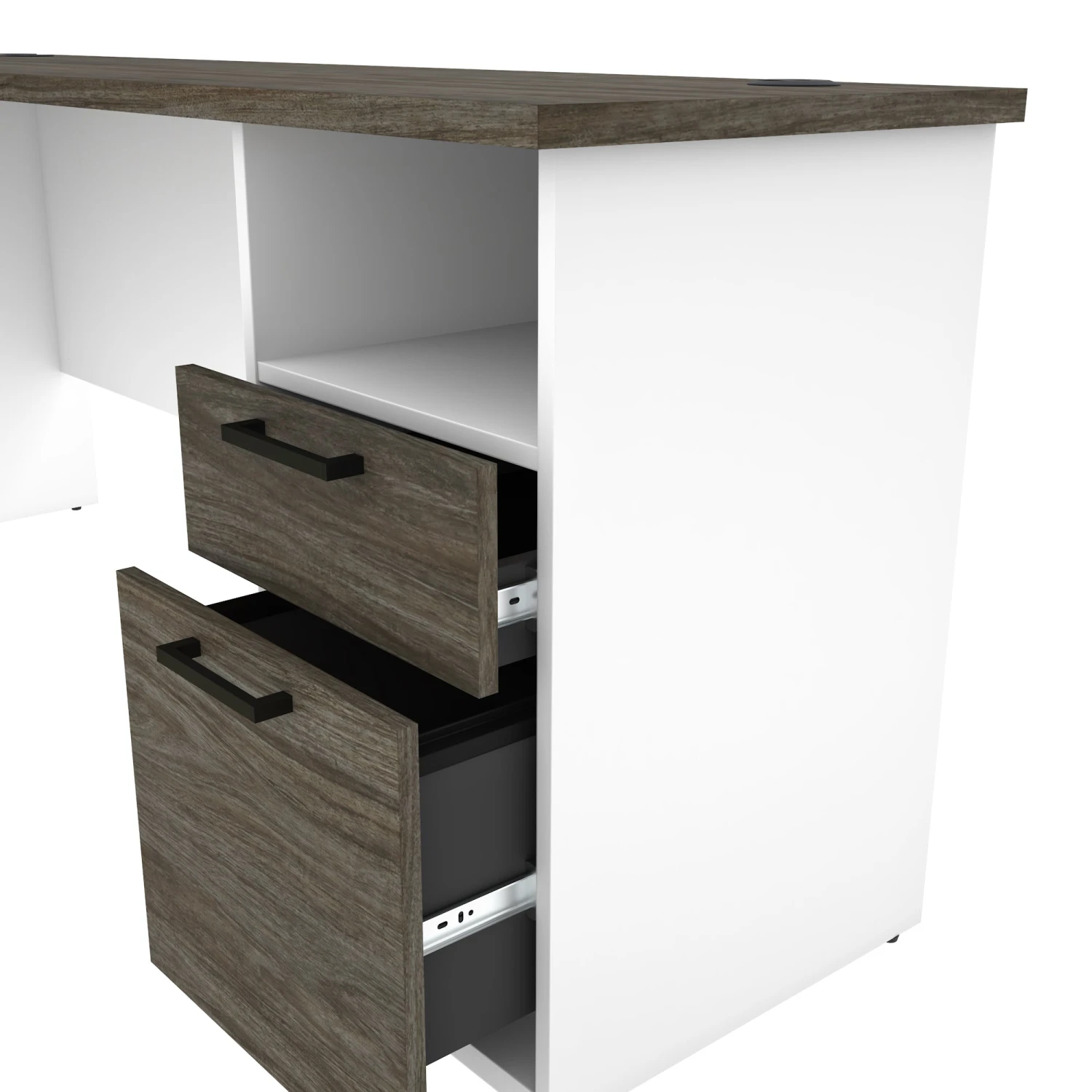 White & Walnut Gray Modern L-shaped Desk With Hutch 9 White & Walnut Gray Modern L-shaped Desk With Hutch - Image 9