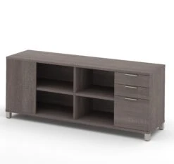 71" Bark Gray Storage Credenza With Shelving