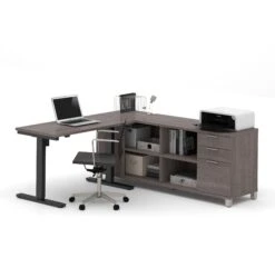 Modern Height Adjustable Sit-Stand Desk With Credenza In Bark Gray -Home Decor Shop 120857 47 2