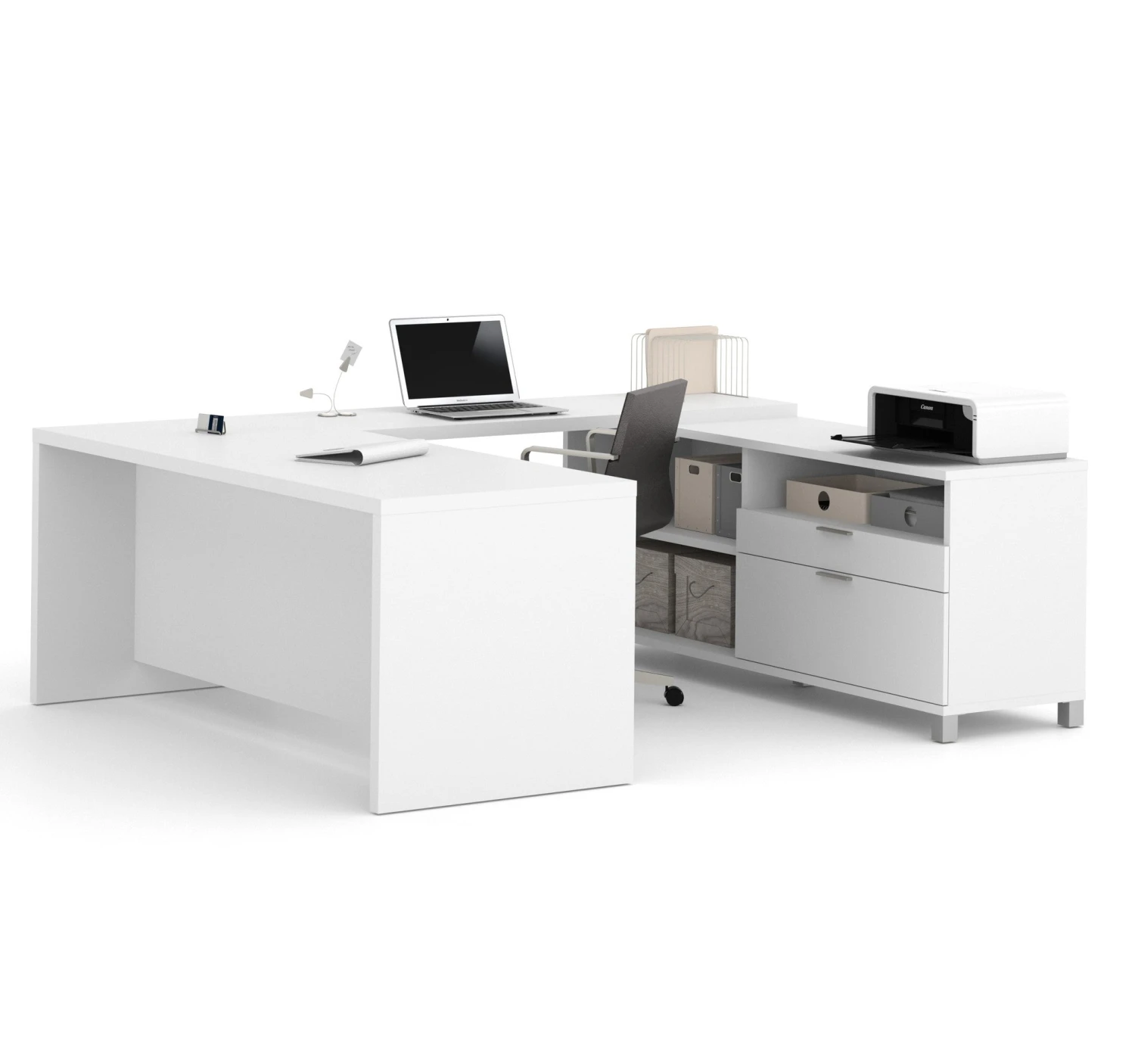 Modern White U-shaped Desk With Built-in Storage 2 Modern White U-shaped Desk With Built-in Storage - Image 2