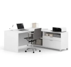 71" X 71" White L-shaped Desk With Integrated Storage